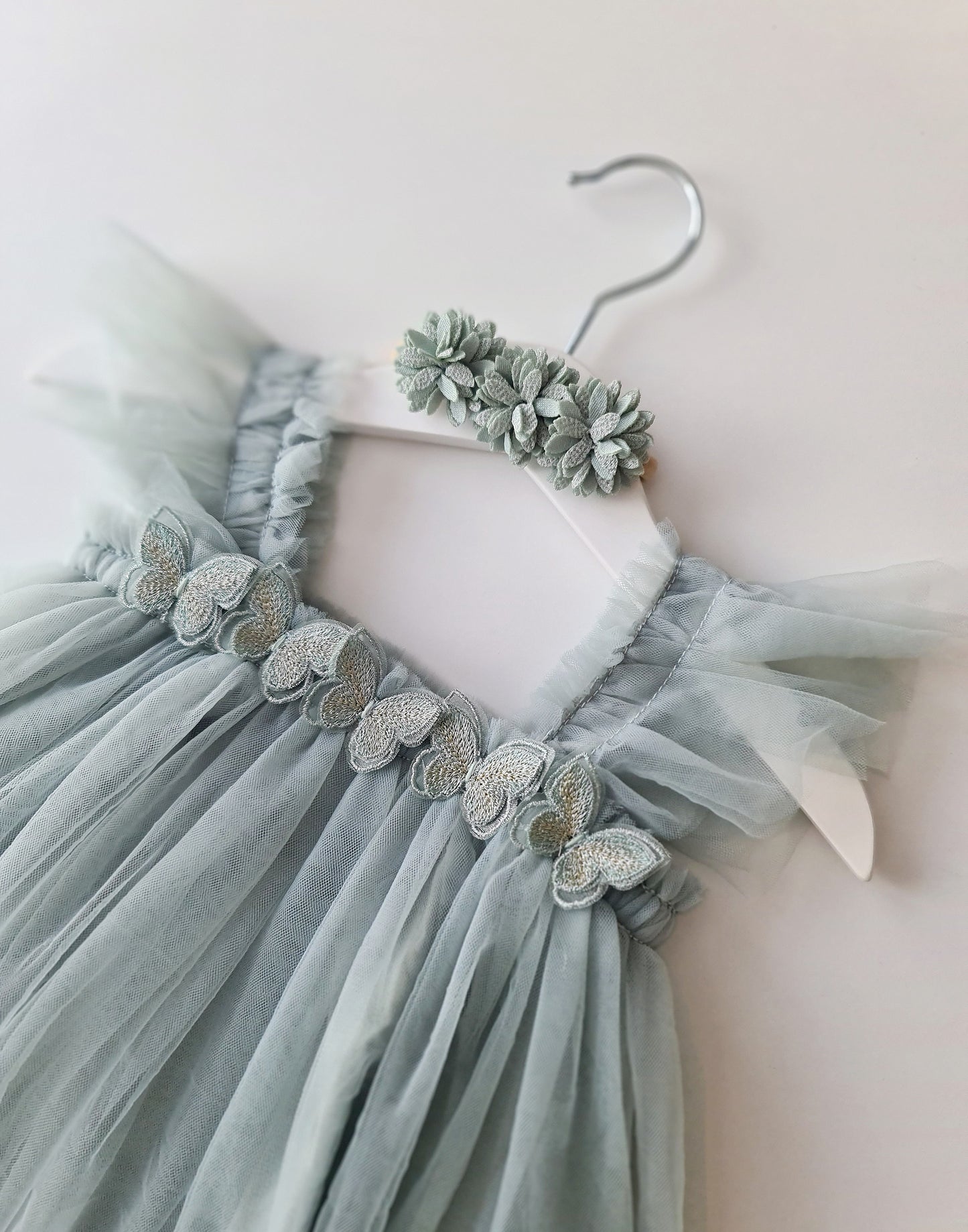 Butterfly Tulle Dress & Headband Sage Green