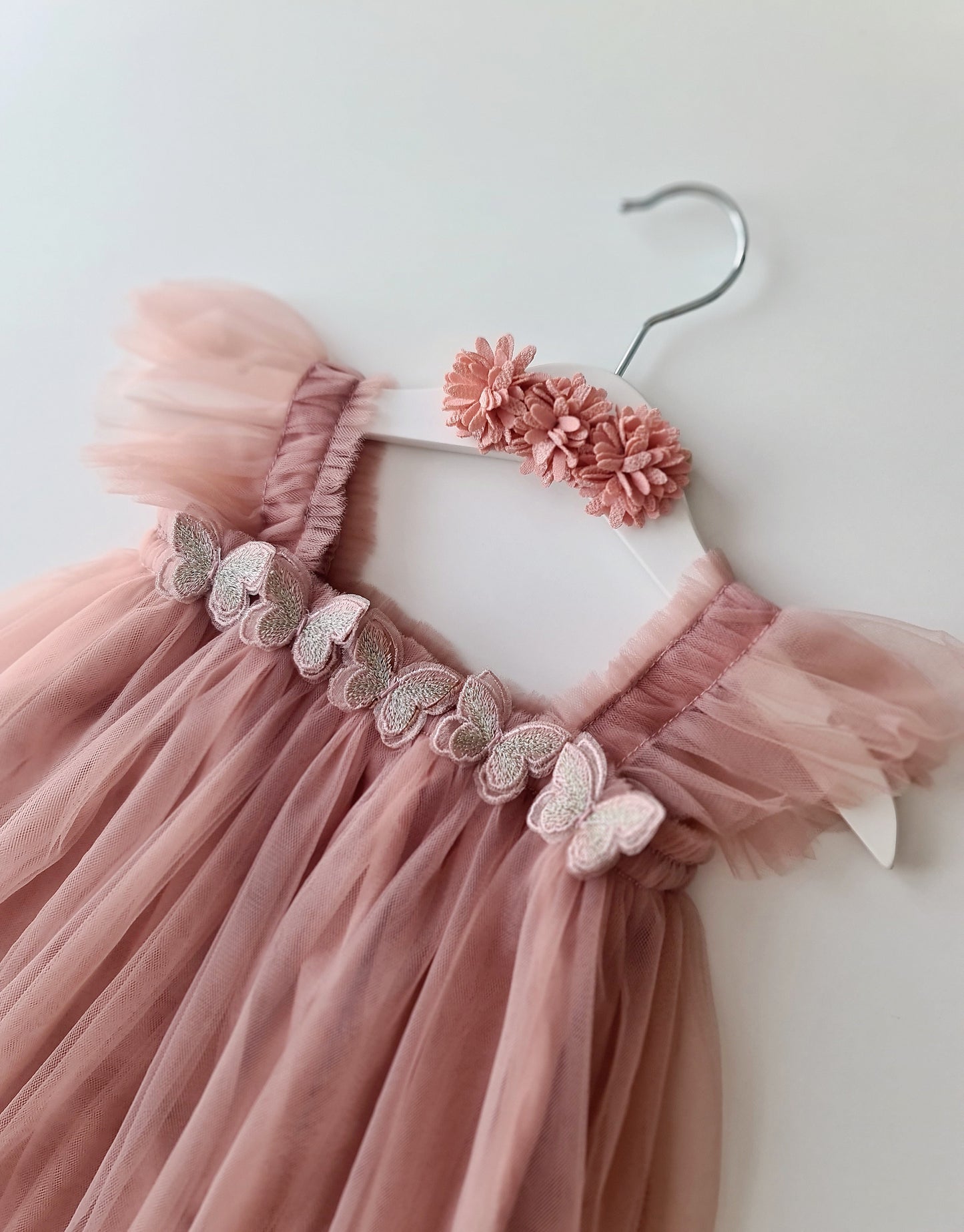 Butterfly Tulle Dress & Headband Powder Pink