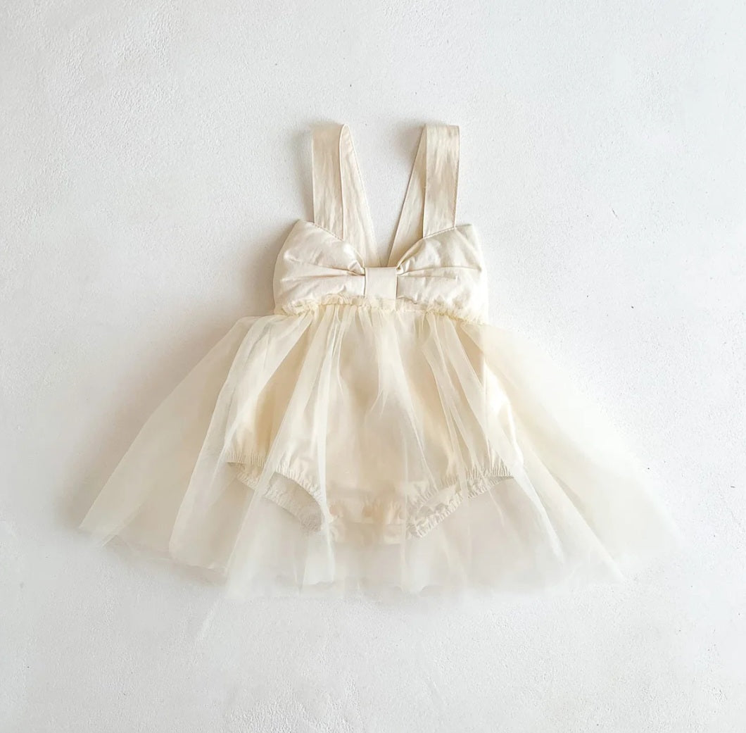 Cream Tulle Bow 1st Birthday Dress