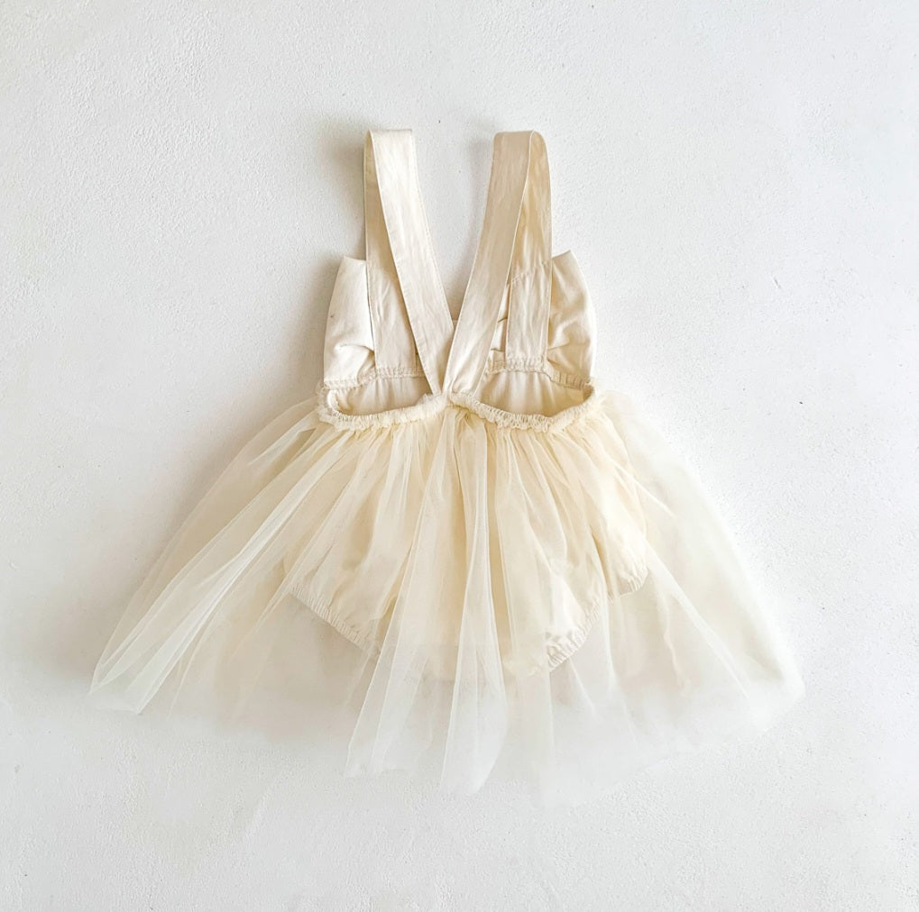 Cream Tulle Bow 1st Birthday Dress