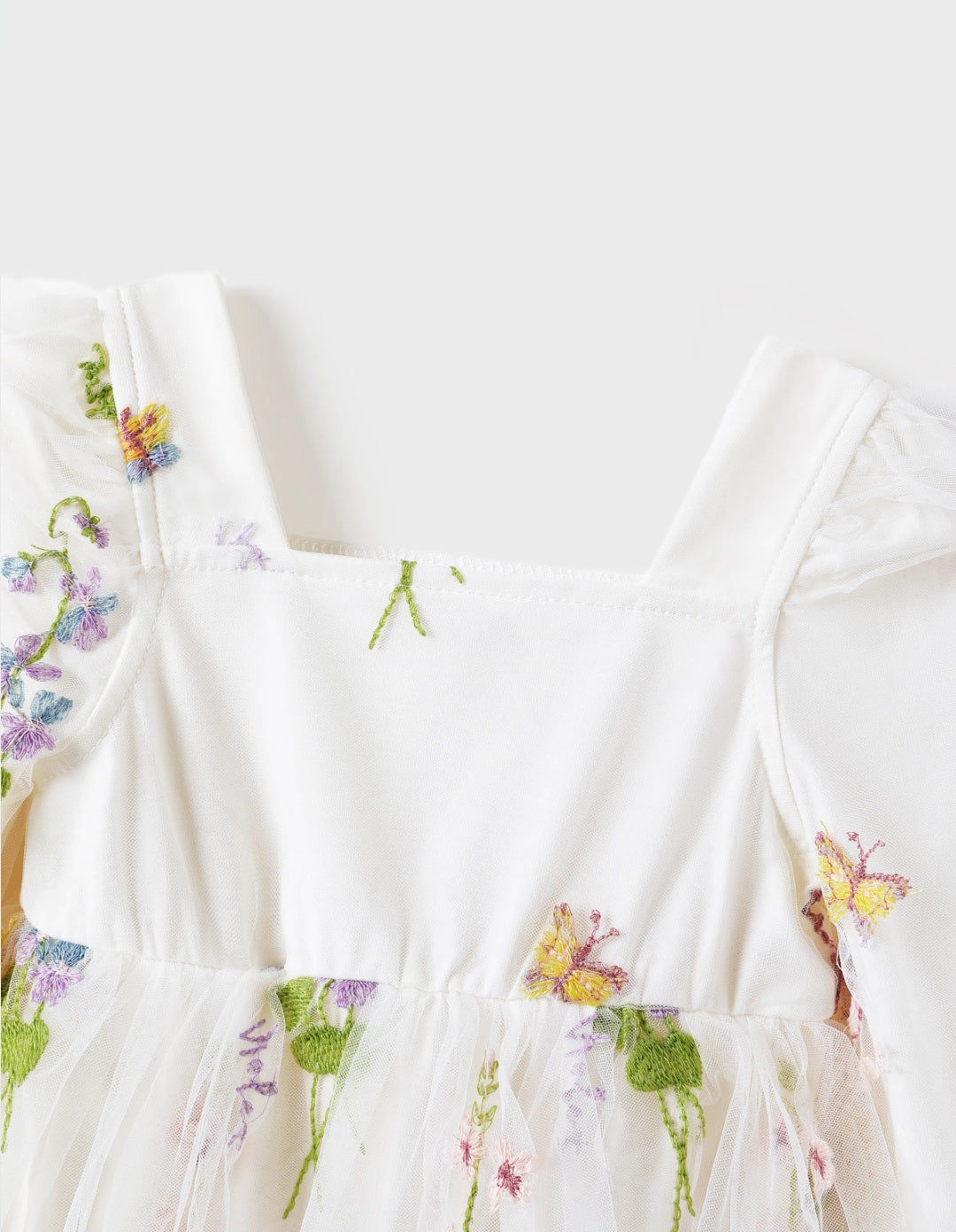 Floral Tulle Long Sleeve Dress White