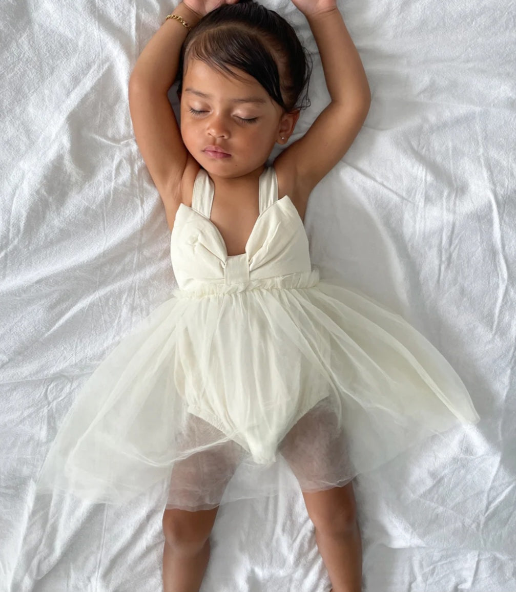 Cream Tulle Bow 1st Birthday Dress