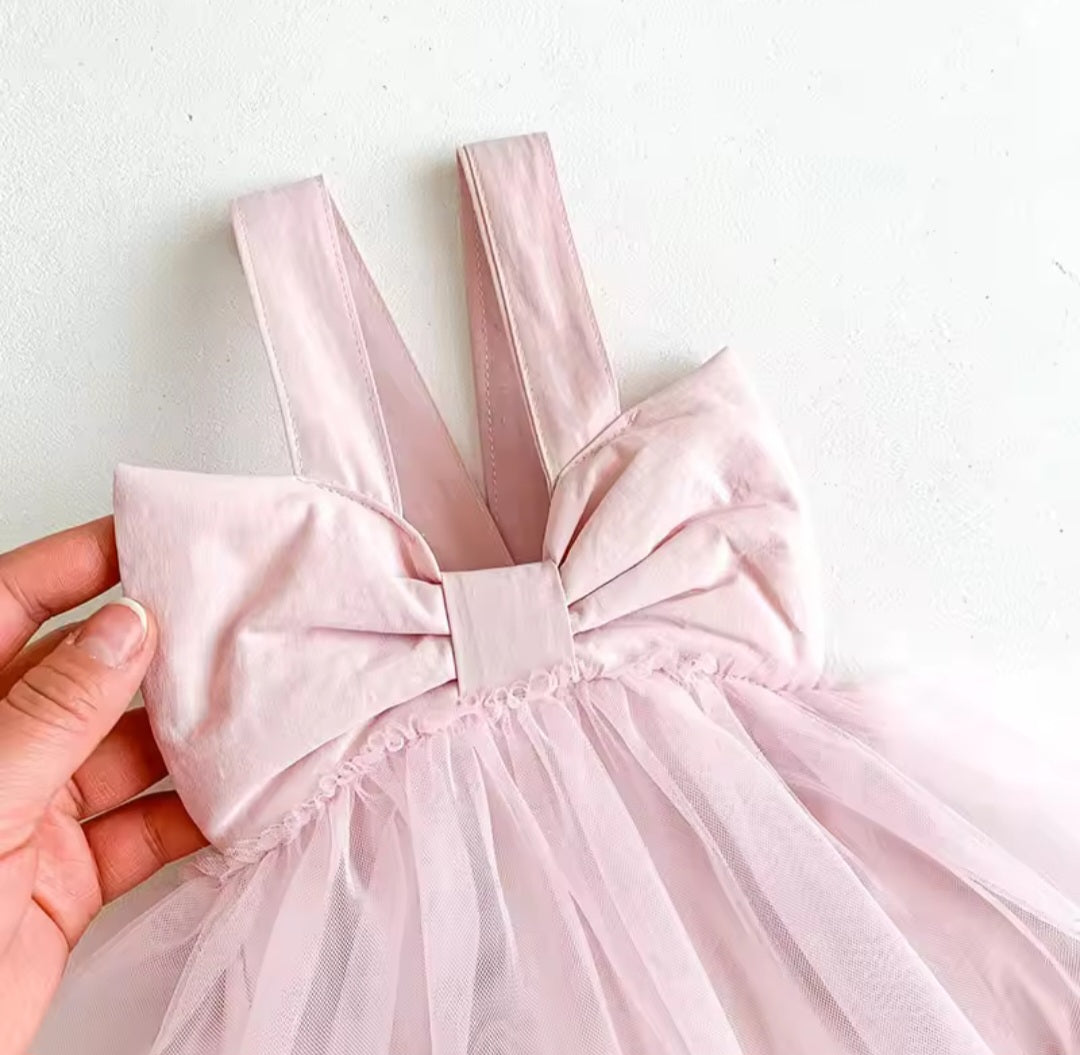 Pink Tulle Bow 1st Birthday Dress