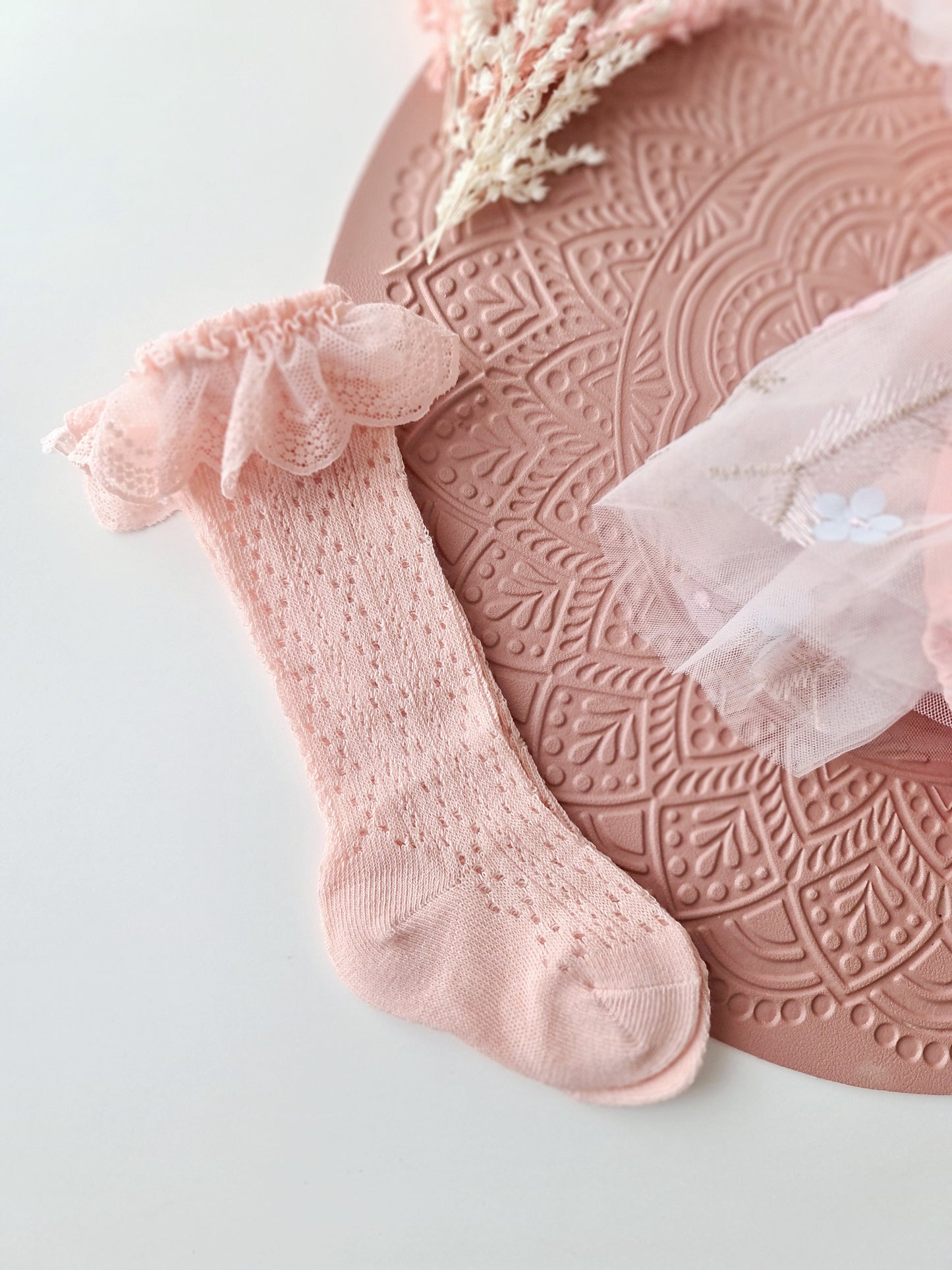 Floral Tulle 1st Birthday Dress Set Pink