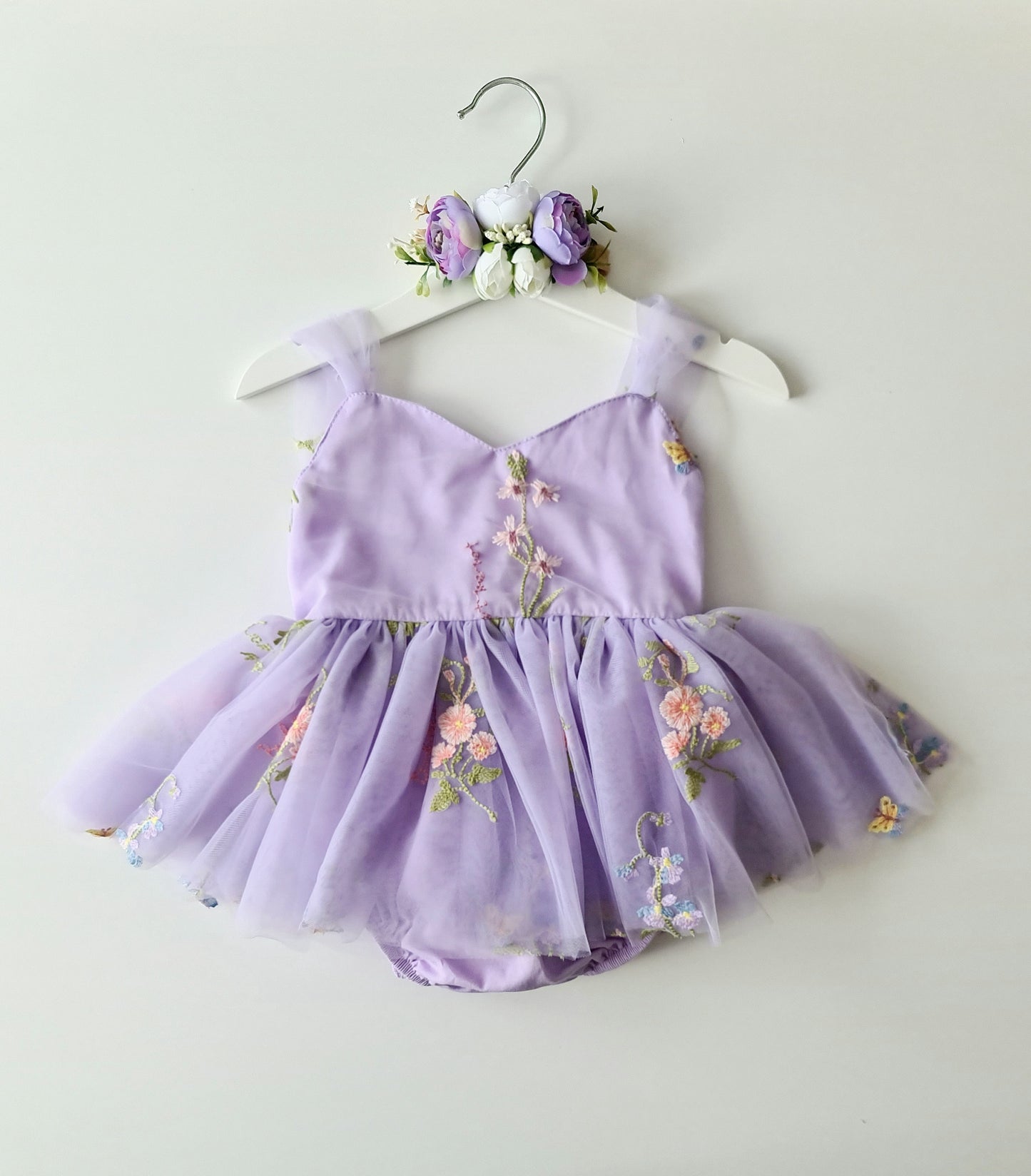 Enchanted Garden Romper Dress & Headband Lilac