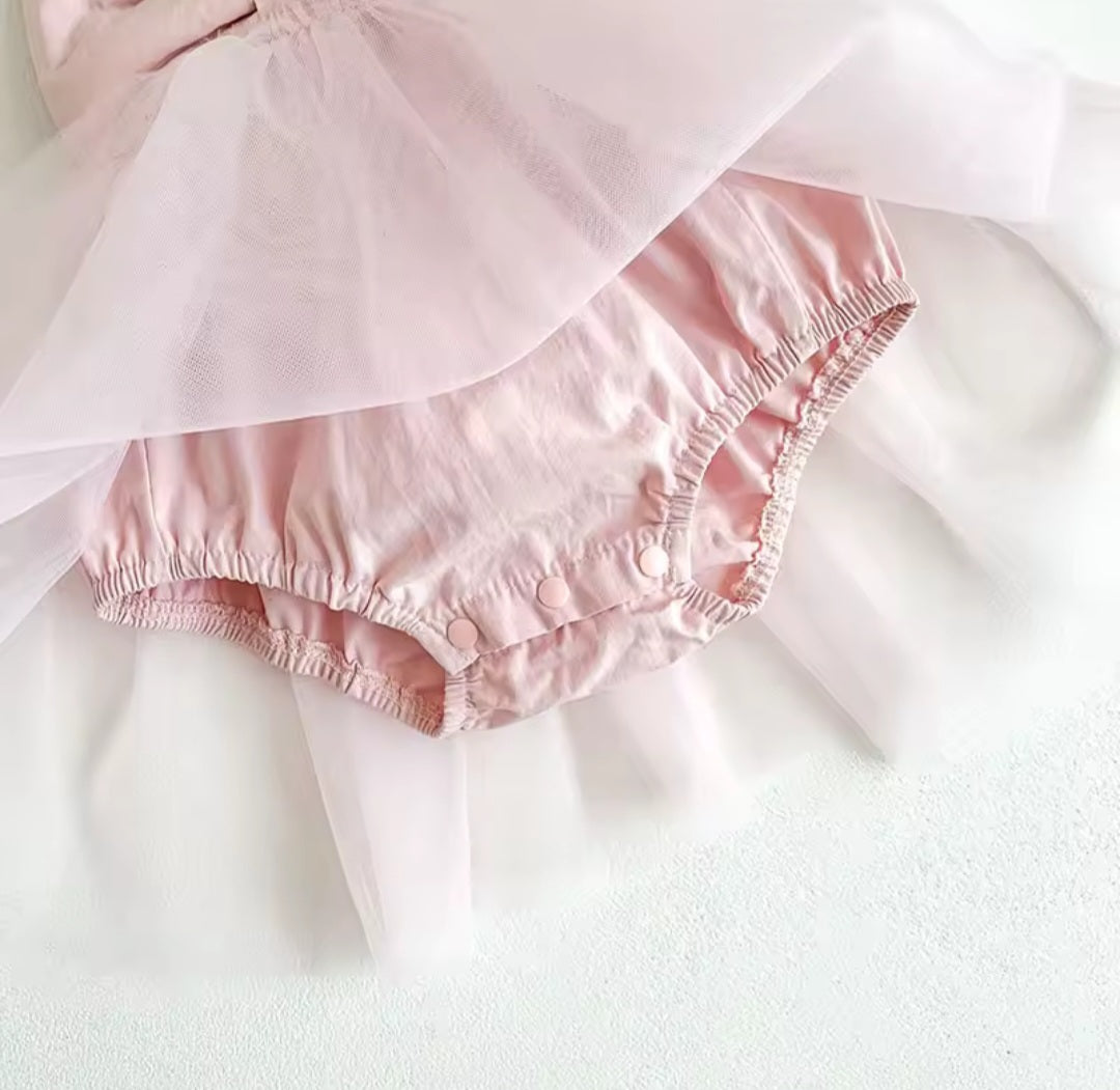 Pink Tulle Bow 1st Birthday Dress