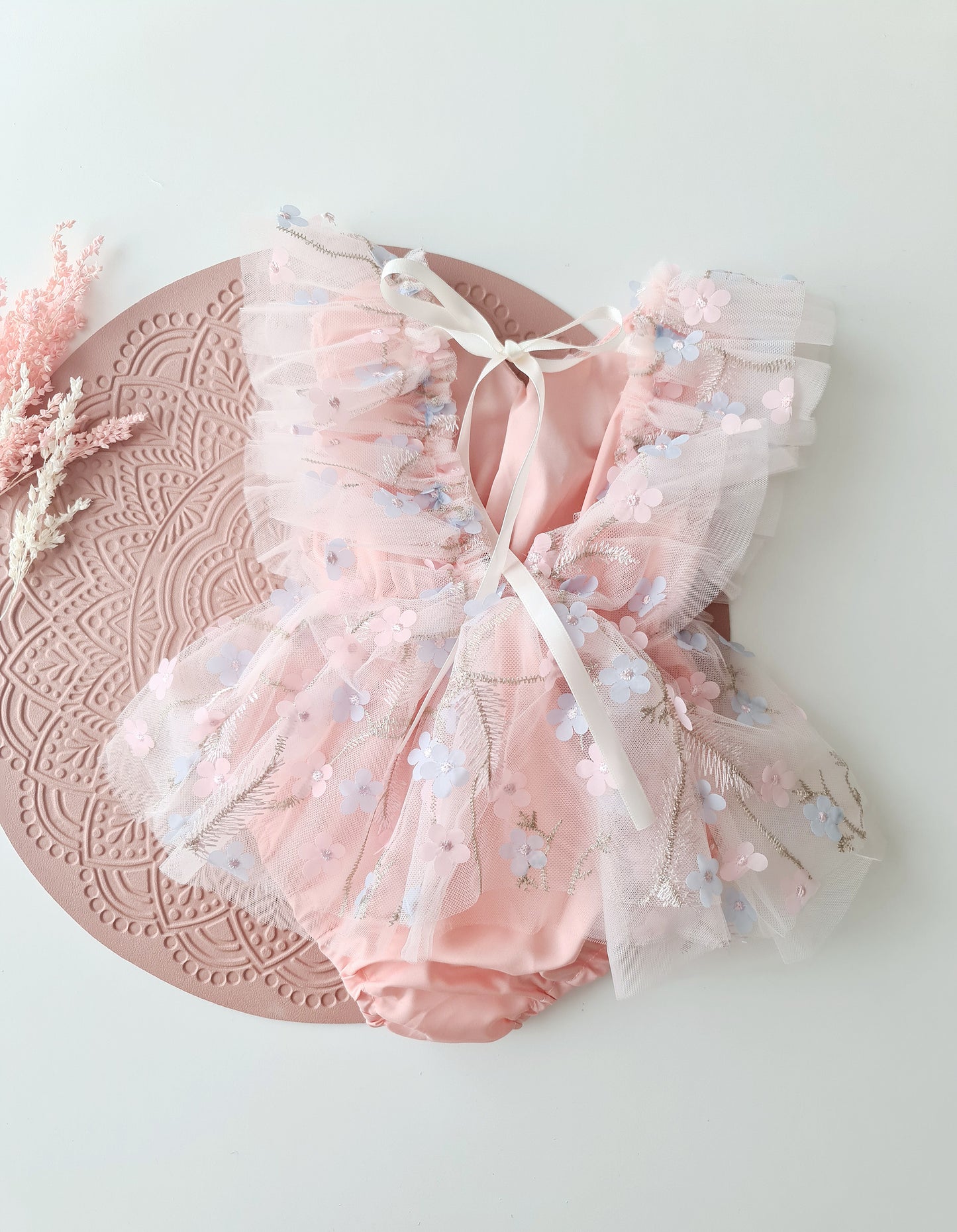 Floral Tulle 1st Birthday Dress Set Pink