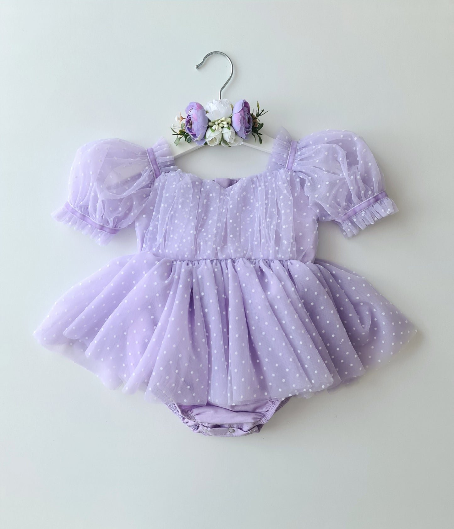Polka Dot Tulle Dress & Headband Lilac