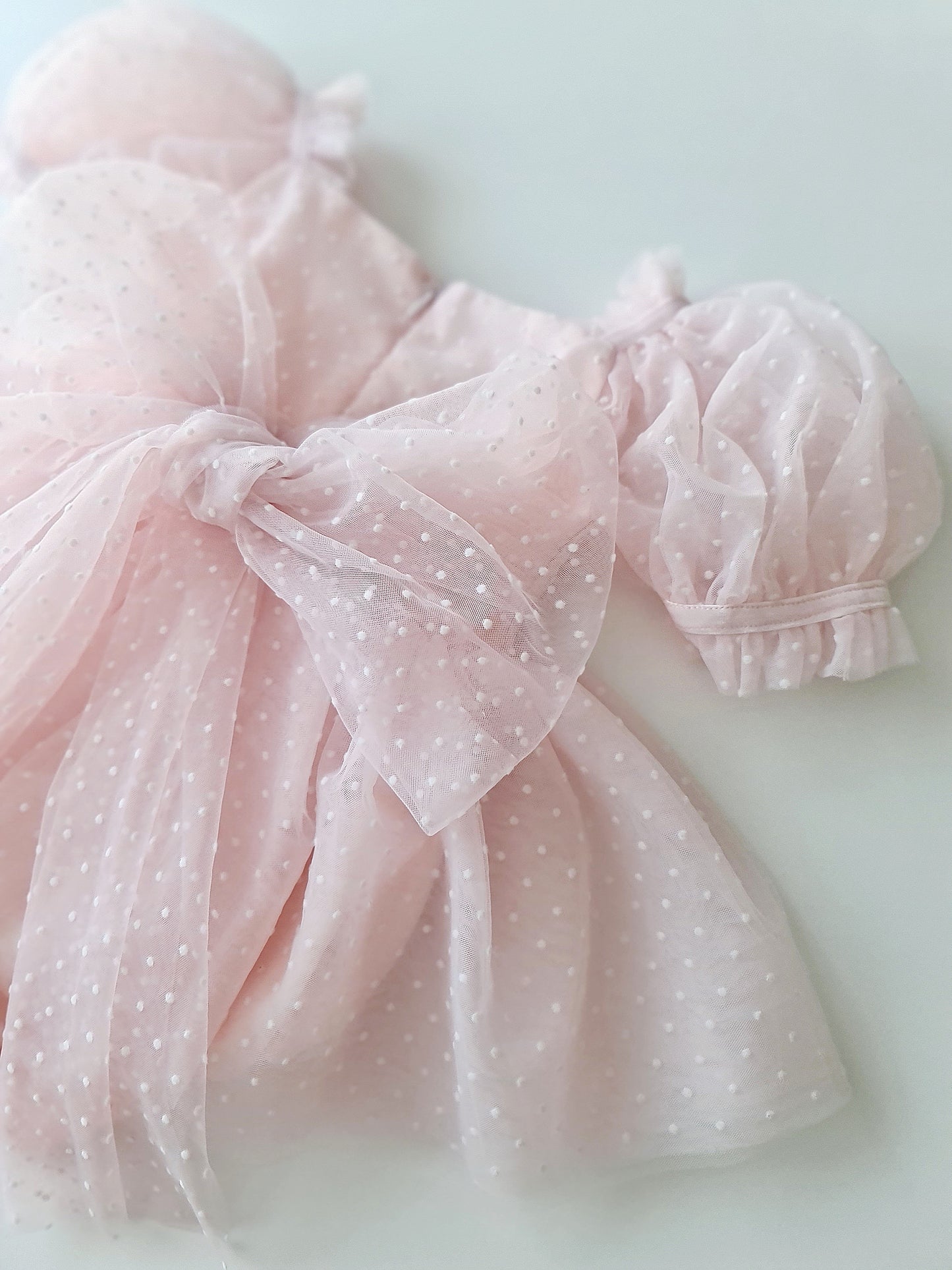 Polka Dot Tulle Dress & Headband Soft Pink