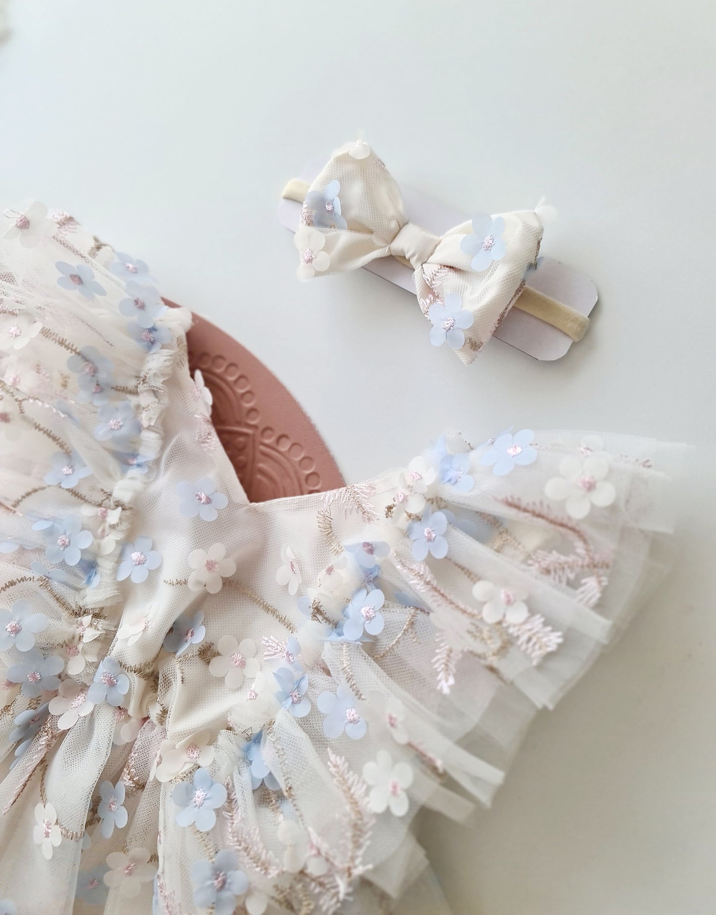 Floral Tulle 1st Birthday Dress Set Cream