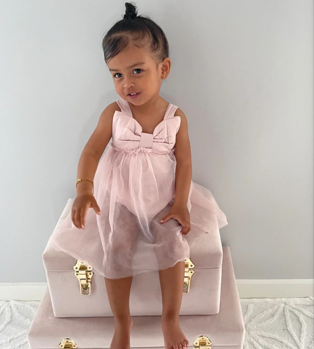 Pink Tulle Bow 1st Birthday Dress