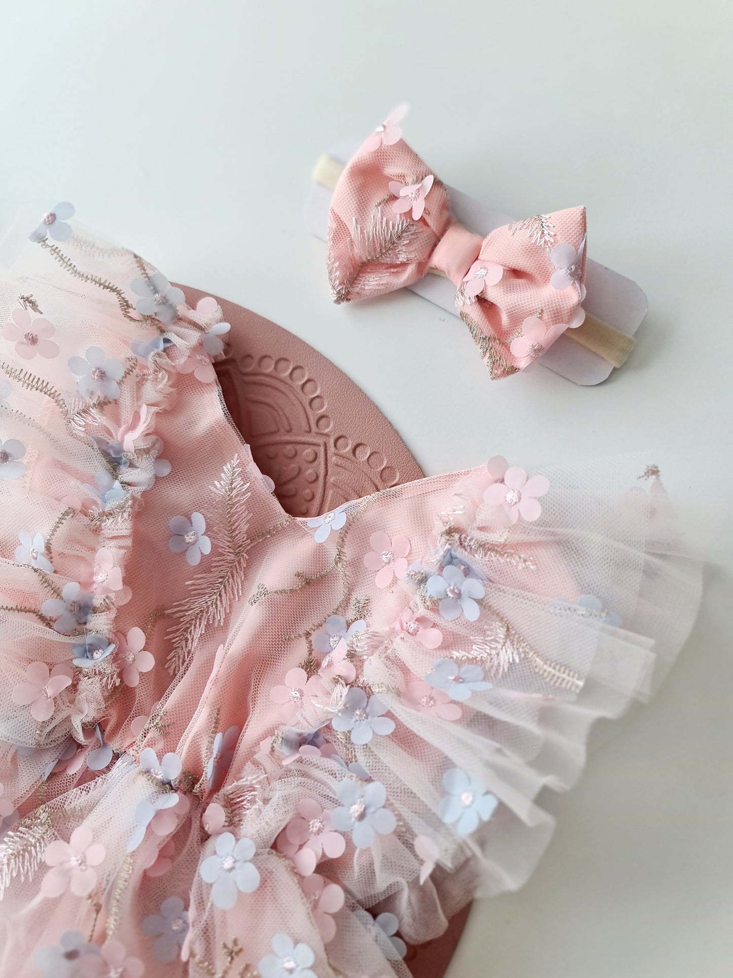 Floral Tulle 1st Birthday Dress Set Pink