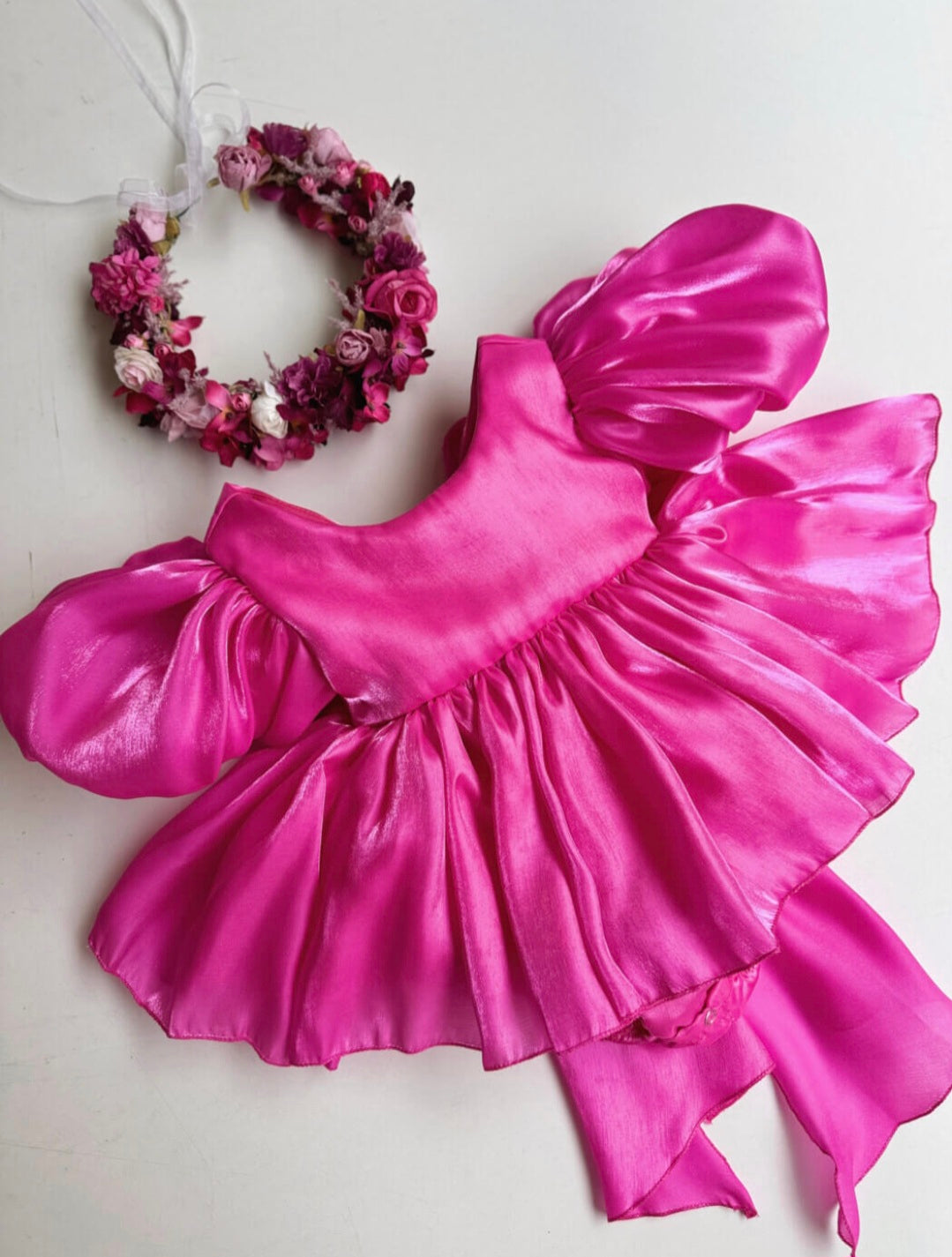 Satin Babydoll Dress Fuchsia