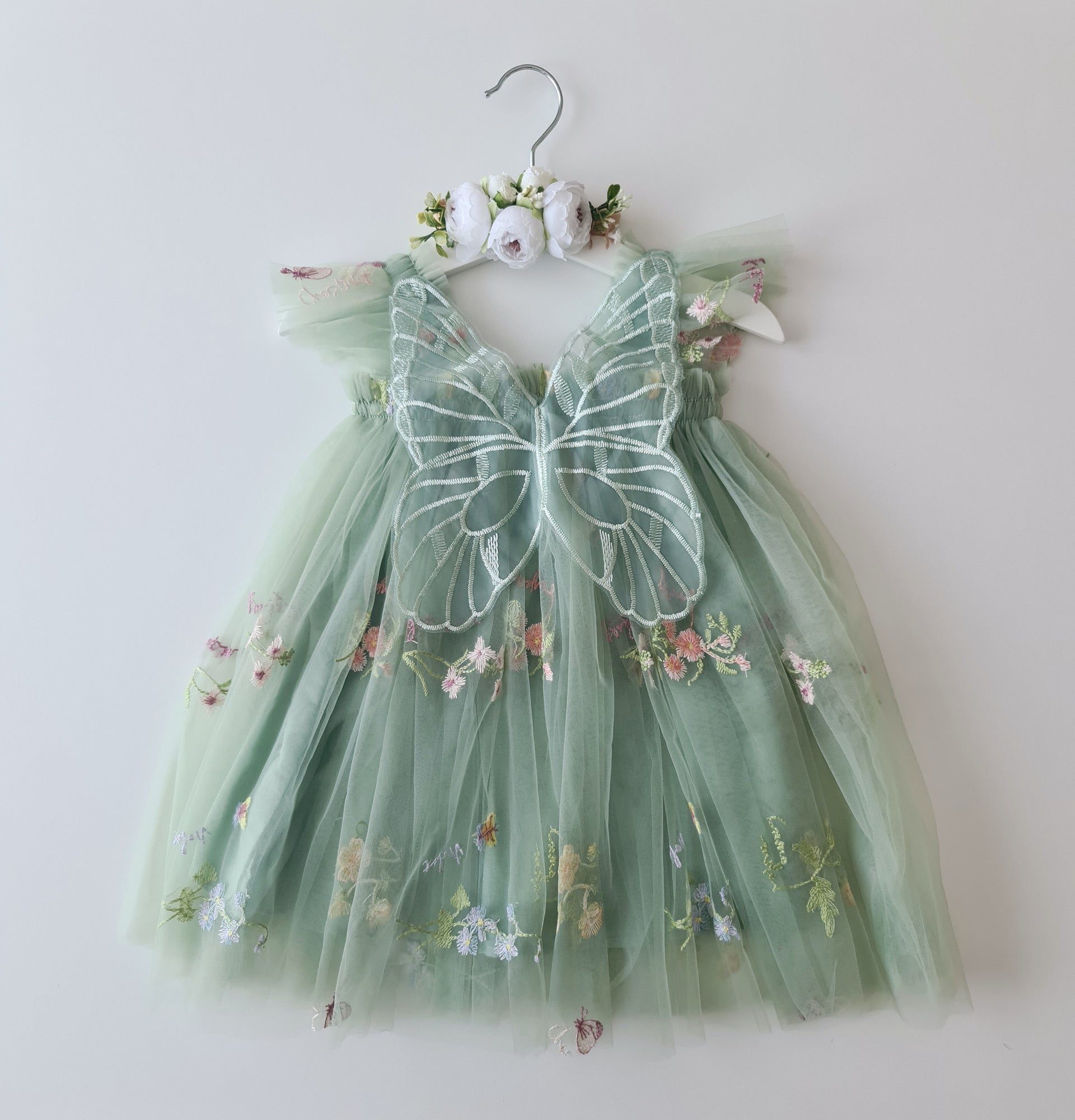 Enchanted Garden Fairy Dress & Headband Sage PixiLoves Enchanted Garden Fairy Dress & Headband Sage PixiLoves