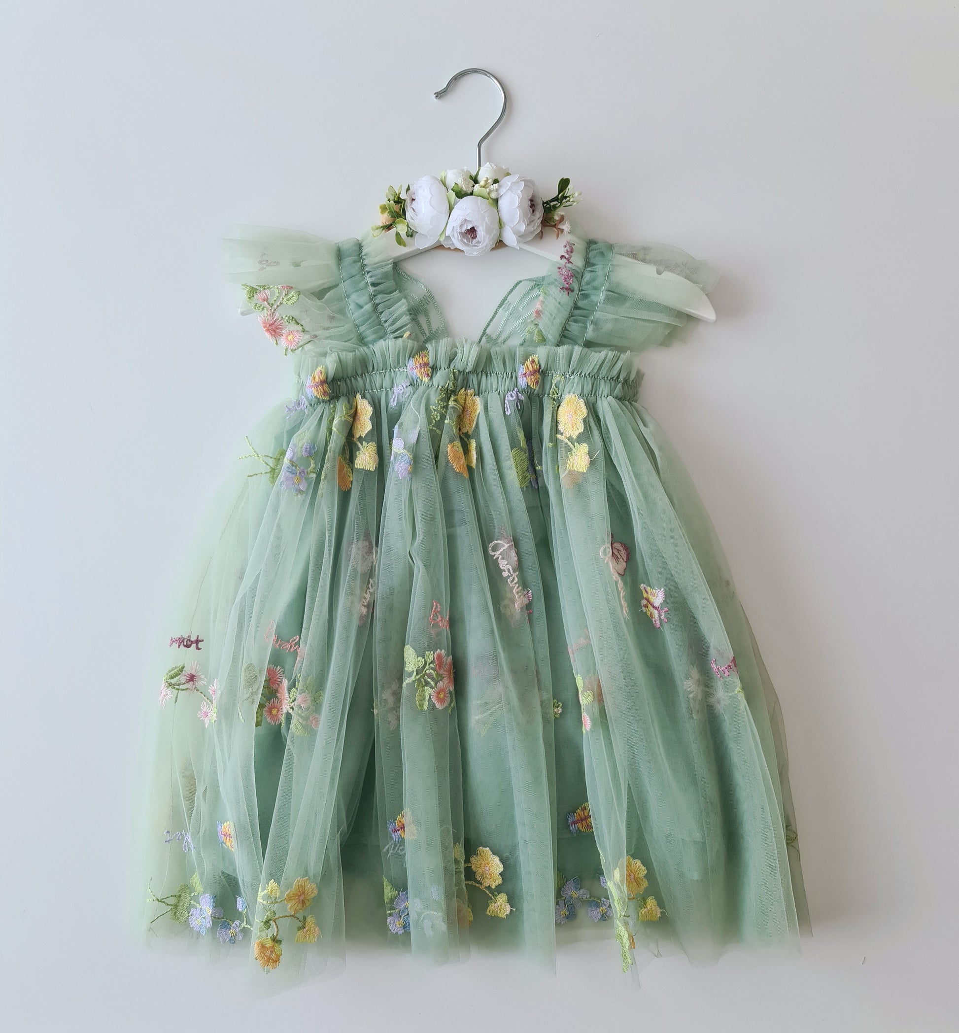 Enchanted Garden Fairy Dress & Headband Sage PixiLoves Enchanted Garden Fairy Dress & Headband Sage PixiLoves
