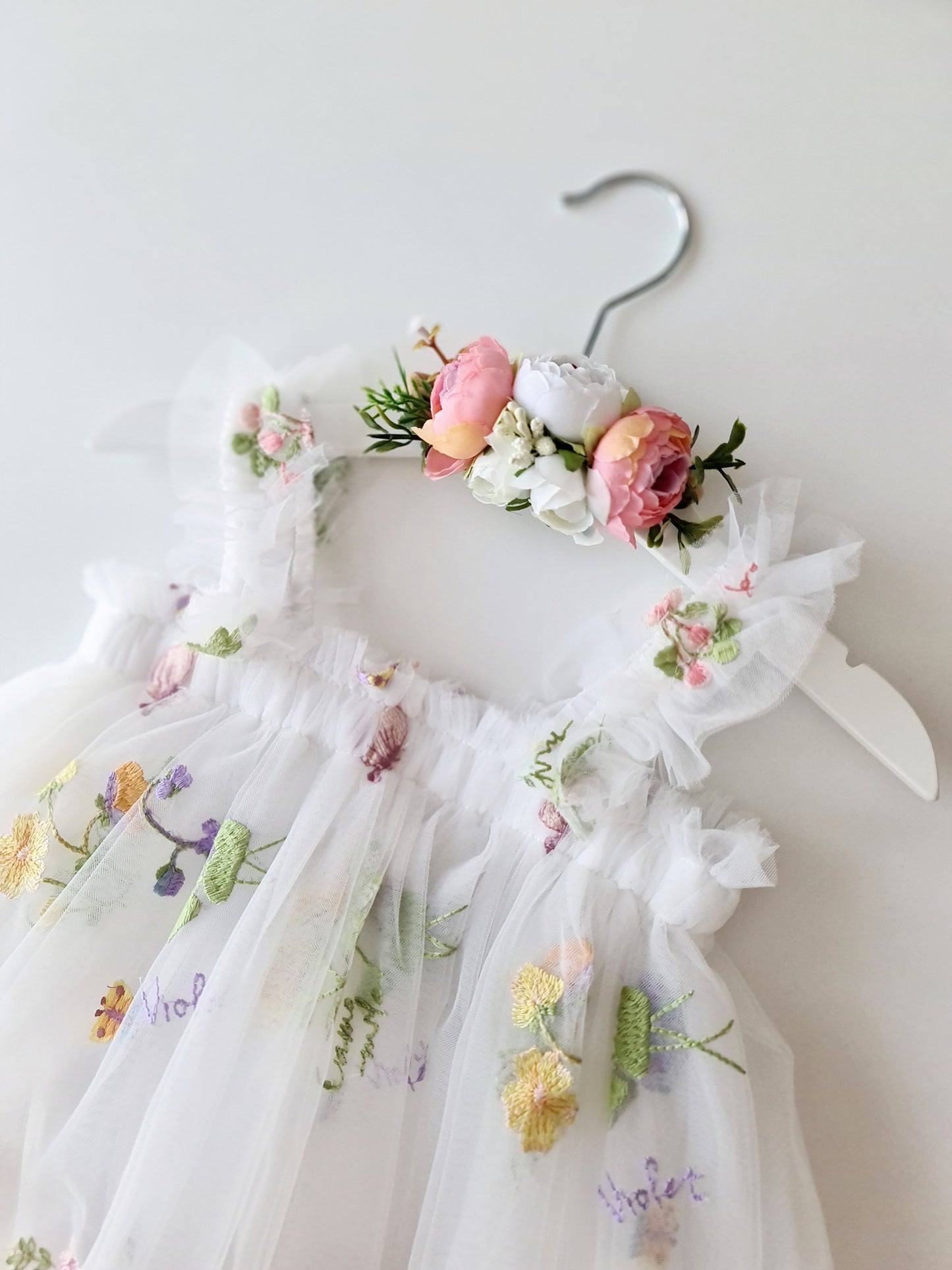 Floral Tulle Dress & Headband White