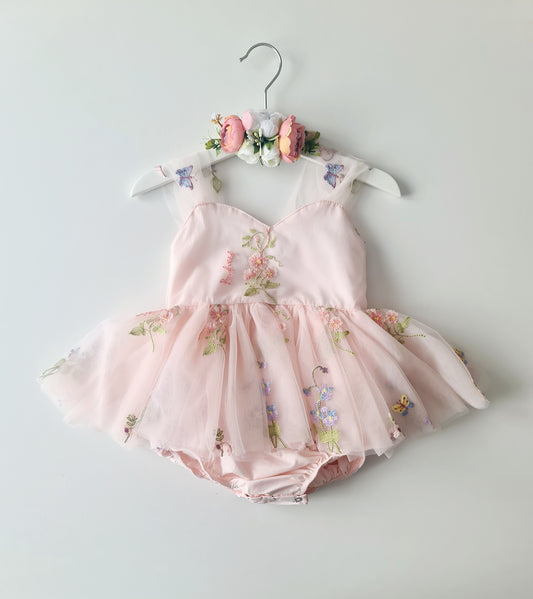 Enchanted Garden Romper Dress & Headband Pink