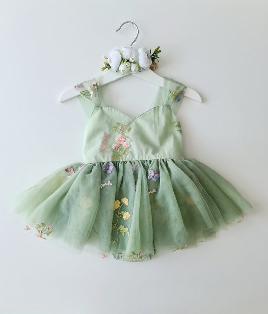 Enchanted Garden Romper Dress & Headband Sage