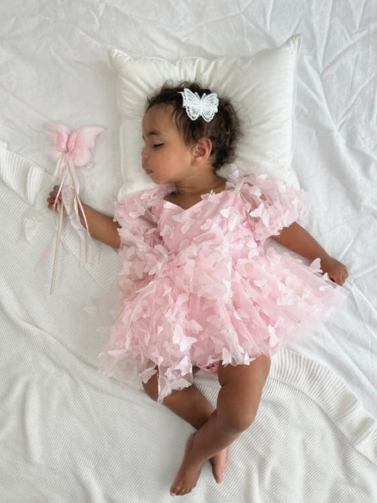 3D Butterflies Short Dress Pink