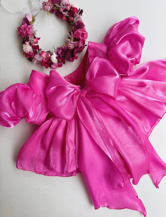 Satin Babydoll Dress Fuchsia