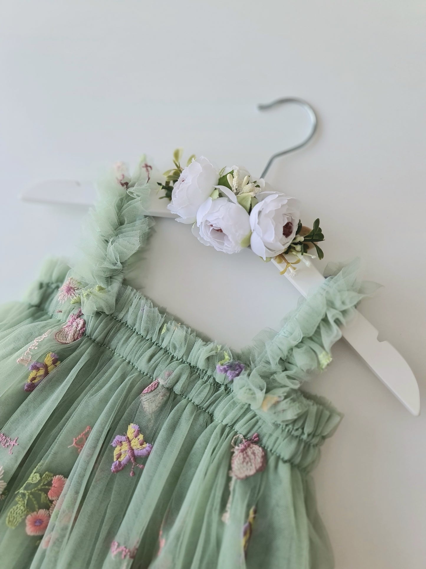 Floral Tulle Dress & Headband Sage