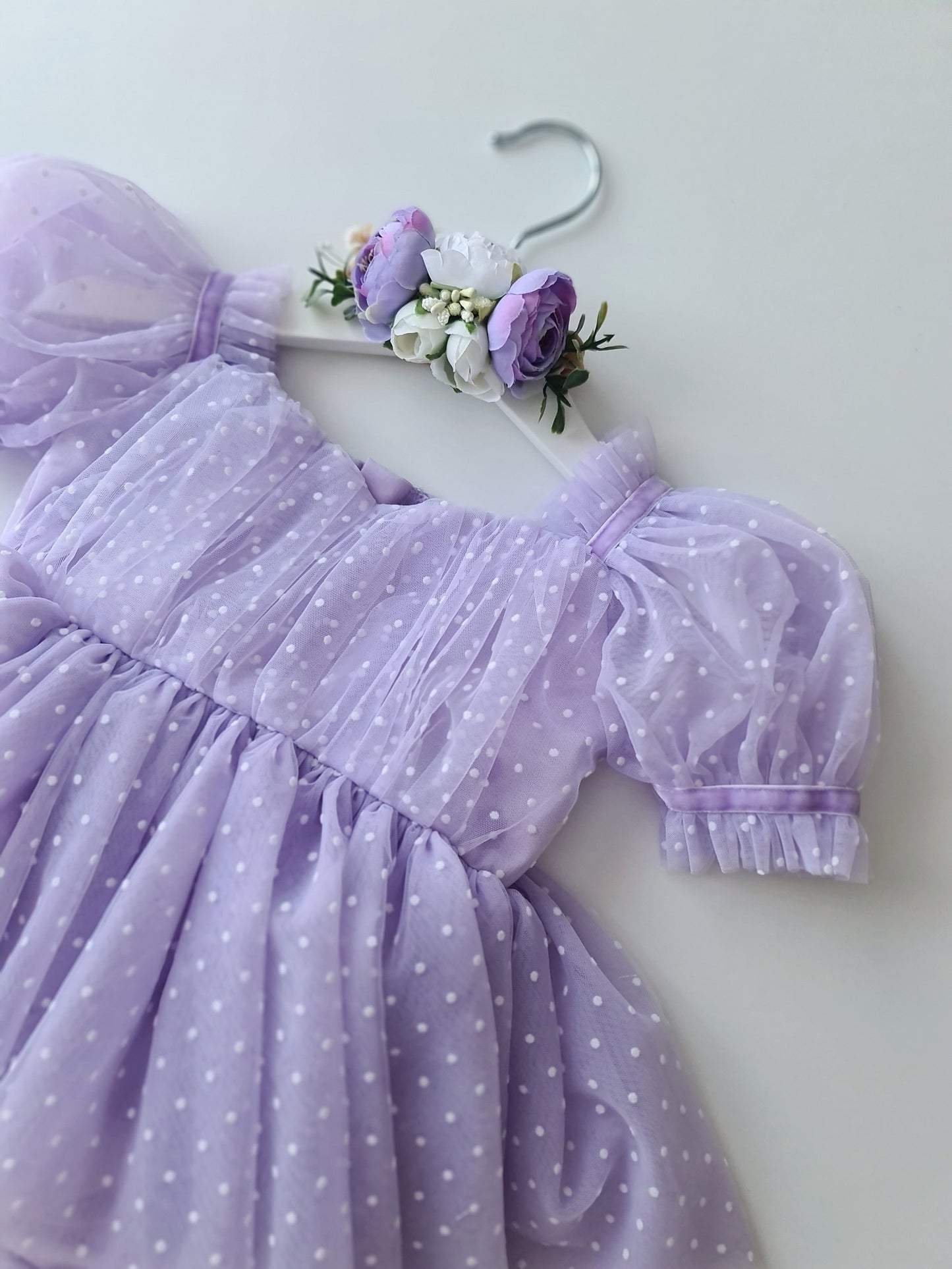 Polka Dot Tulle Dress & Headband Lilac