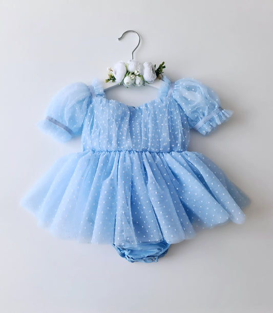 Polka Dot Tulle Dress & Headband Skye Blue